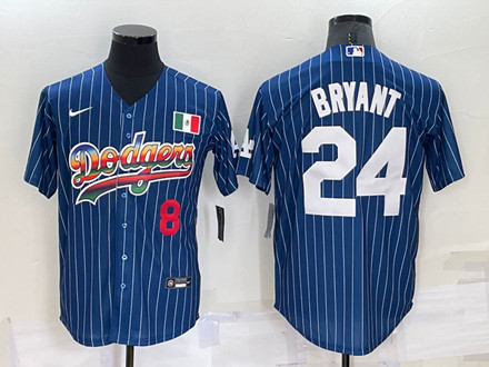 Men's Los Angeles Dodgers Front #8 Back #24 Kobe Bryant Navy Mexico Rainbow Cool Base Stitched Baseball Jersey